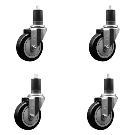 Service Caster 4'' Black Poly Wheel Swivel 1-5/8'' Expanding Stem Caster Set, 4PK SCC-EX20S414-PPUB-BLK-158-4